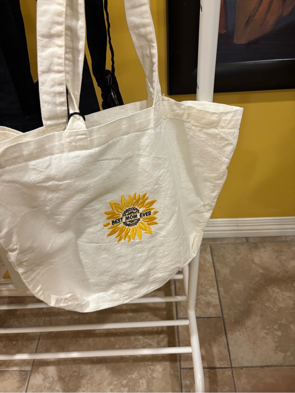 Embroidered Sunflower White Tote Bag - Best Mom Ever